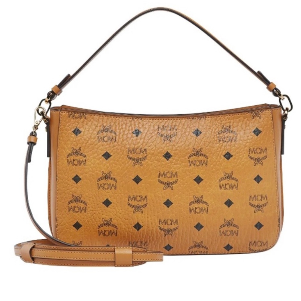 MCM Aren Visetos Shoulder Bag Crossbody Handbag in Cognac Very Good Condition - Picture 2 of 15